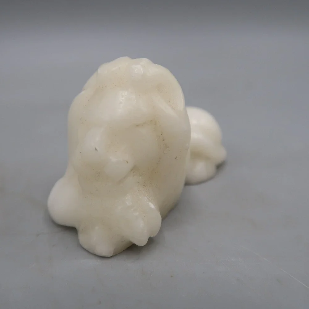 Handcarved White Marble Lion Crystal Safari Lion Figure Vintage